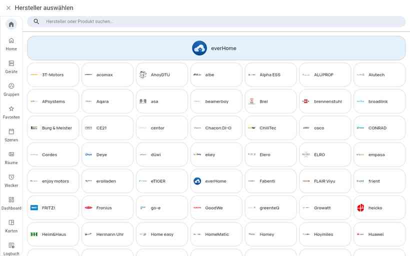 Herstellerliste der neuen everHome-Cloud, go-e ist enthalten